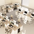 Multiple Office Desks With Computers And Office Chairs In Modern Office Space 3d model