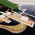 Scenic Winding Road Infrastructure With Green Hills Waterfront And Curved Bridge Structures