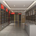 Modern Tobacco and Liquor Store Interior With Gold Shelves Lighting and Display Counters
