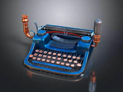Vintage Blue Office Appliance Typewriter With Copper Accents And Round Keys 3d model