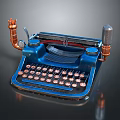 Vintage Blue Office Appliance Typewriter With Copper Accents And Round Keys