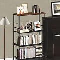 Stylish Black Metal Bookshelf With Books Magazines Photo Frames And Decorative Items
