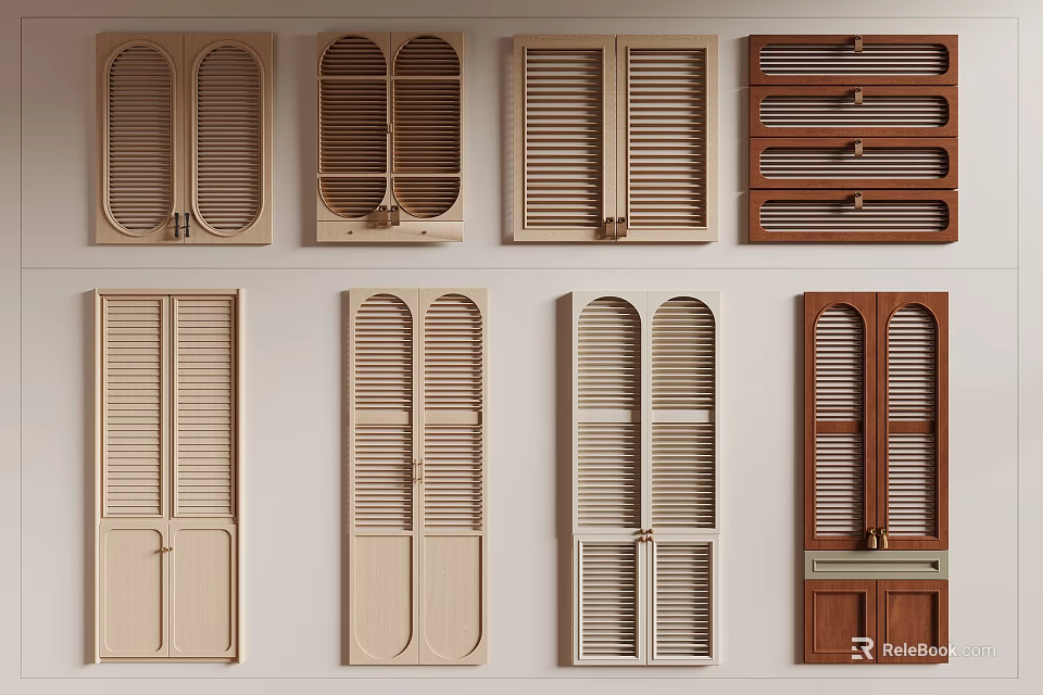Various Stylish Wardrobe Doors With Louvered Panels And Double Door Designs 3d model 