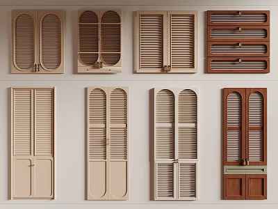 Various Stylish Wardrobe Doors With Louvered Panels And Double Door Designs 3d model