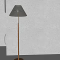 Pleated Shade Wooden Floor Lamp Against Concrete Wall With White Sphere