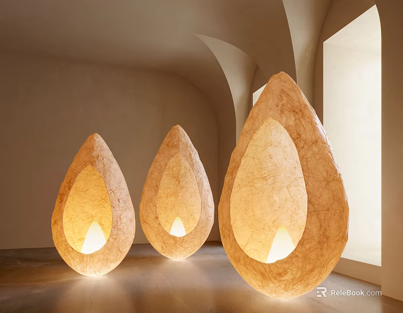 Textured Abstract Unique Shaped Floor Lamps with Warm Lighting for Modern Interior Spaces 3d model 