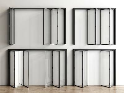 Modern Interior Folding Doors With Glass Panels And Black Frames 3d model