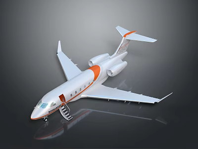 Modern White and Orange Jet with Open Staircase and Sleek Reflective Exterior 3d model