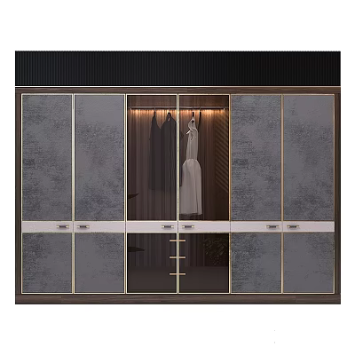 Modern Wardrobe Design With Glass Doors Metal Frames And Hanging Clothes Interior 3d model
