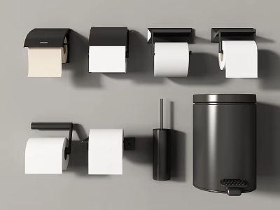 Contemporary Bathroom Accessories Wall Mounted Toilet Paper Holders Toilet Brush Holders Black White Trash Cans 3d model