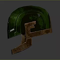 Green Superhero Character Helmet With Silver A Symbol And Glowing Eye Details