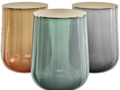 Ribbed Glass Side Tables with Gold Trim in Orange Green and Gray 3d model