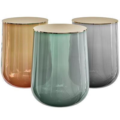 Ribbed Glass Side Tables with Gold Trim in Orange Green and Gray 3d model