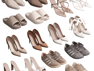 Fashionable Shoes Collection With Various Styles Heels Sneakers Sandals And Slides 3d model