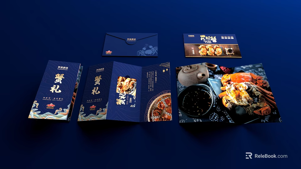 Premium Commercial Food Gift Packaging Equipment with Crab Brochure Envelope and Gift Box 3d model 