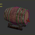 Traditional Wooden Barrel With Metal Hoops And Wooden Stand Tap