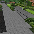 Modern Garden Wall Design With Trees Hedges Stone Pavement And Chess Tables 3d model