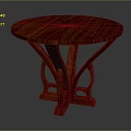 Classic Red Round Wooden Table With Smooth Surface And Crossed Legs Design