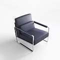Minimalist Dark Blue Leather Single Sofa With Modern Metal Frame Design 3d model