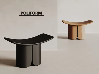 Poliform Modern Minimalist Stools with Curved Seat in Black and Brown Wood Design 3d model