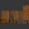 Classic Wooden Furniture Collection Featuring Carved Screens Armchair Small Round Table And Tall Cabinet