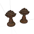 Two Lotus Shaped Brass Candle Holders with Intricate Carvings on Base