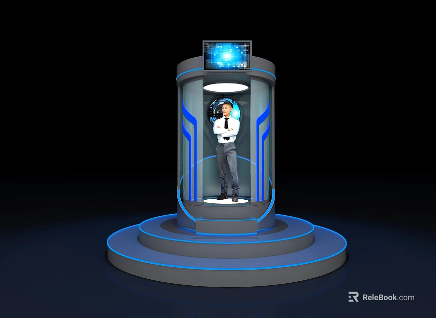 Intelligent Machine With Cylindrical Design Featuring Human Figure And Top Screen 3d model 