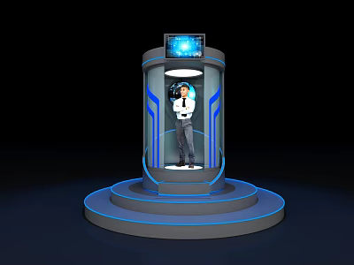 Intelligent Machine With Cylindrical Design Featuring Human Figure And Top Screen 3d model