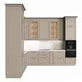 Elegant Modern Kitchen Design With Light Gray Cabinets And Black Oven