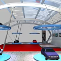 Modern Auto Showroom With Various Colored Cars Red Carpet And Transparent Ceiling
