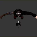 3D Character Model Standing With Arms Outstretched In Black Jacket Red Lining And Arm Tattoo