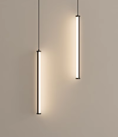 Modern Pendant Lights with Elongated Sleek Design White Light Illumination in Minimalist Interior Setting 3d model
