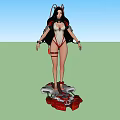 Game And Movie Character With Long Black Hair Red Horns White Bodysuit And Mechanical Platform