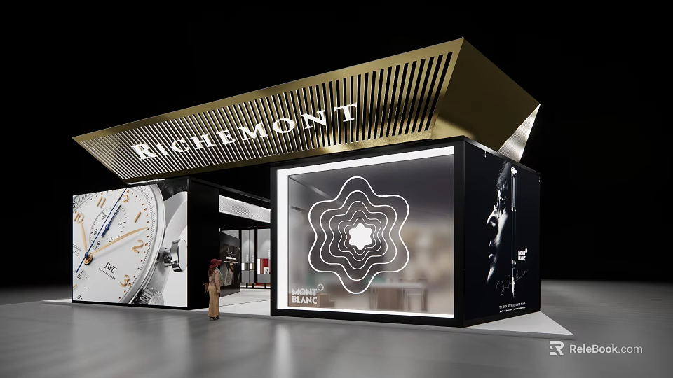 RICH MONT Exhibition Booth With Watch Displays Geometric Patterns And Display Cabinets 3d model 