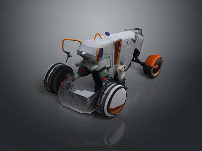 Lunar Exploration Rover Featuring Large Wheels And Orange White Mechanical Structure 3d model