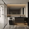 Modern Bathroom Interior Design With Glass Shower Marble Floor And Large Mirror