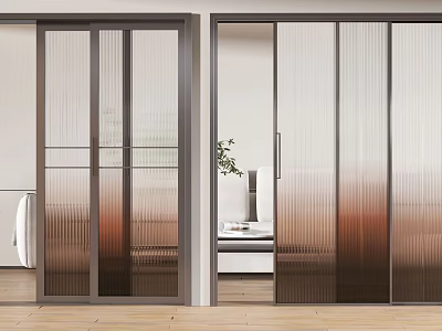 Modern Textured Glass Sliding Doors Enhance Bright Interior Home Office Space 3d model