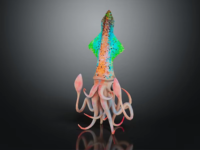 Colorful Spotted Octopus Featuring Vibrant Green Blue Orange Body And Pink Tentacles On Black Background 3d model