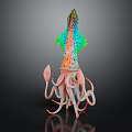 Colorful Spotted Octopus Featuring Vibrant Green Blue Orange Body And Pink Tentacles On Black Background