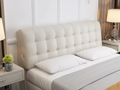 Modern Bedroom Interior With White Tufted Headboard Hinged Door And Table Lamp 3d model