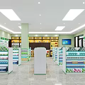 Pharmacy Store Interior with Shelves Medicines Green Decor and TV Screen