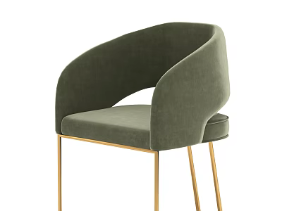Dark Green Velvet Upholstered Dining Chair With Curved Backrest And Gold Metal Legs 3d model