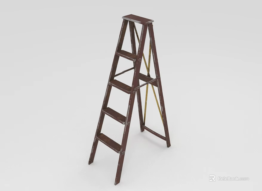 Brown Five Step Foldable Ladder with Sturdy Frame and Portable Design 3d model