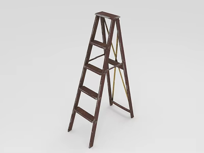 Brown Five Step Foldable Ladder with Sturdy Frame and Portable Design 3d model