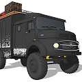 Black Camper Truck With Roof Rack Basket And Large Tires Patterned Body For Outdoor Adventures