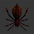 Red and Yellow Spider with Spiked Body and Multiple Legs Featuring Red Glowing Parts