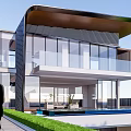 Modern Detached Villa Exterior Design With Large Glass Walls Green Roof And Surrounding Trees