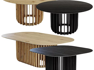Modern Wooden Tables With Round Oval Light Dark Wood Slatted Leg Structures 3d model