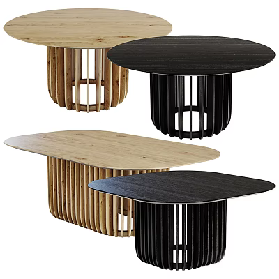 Modern Wooden Tables With Round Oval Light Dark Wood Slatted Leg Structures 3d model