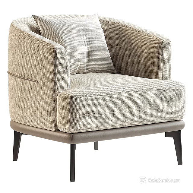 Modern Beige Fabric Accent Chair With Armrests Throw Pillow And Black Legs 3d model 